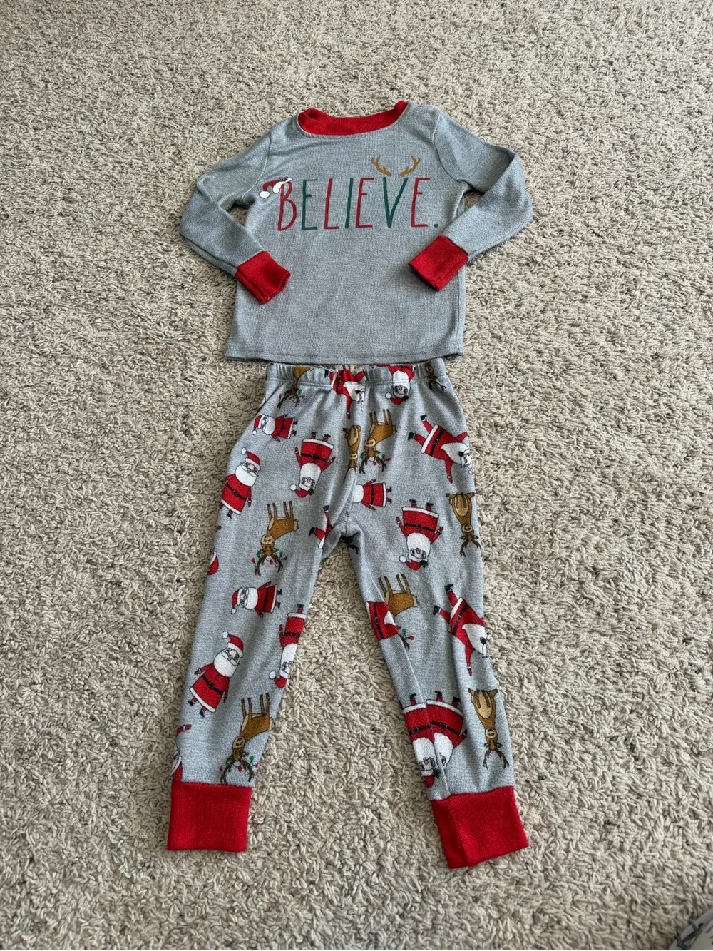 Rae Dunn Grey and Red Kids Holiday Pajama Set
